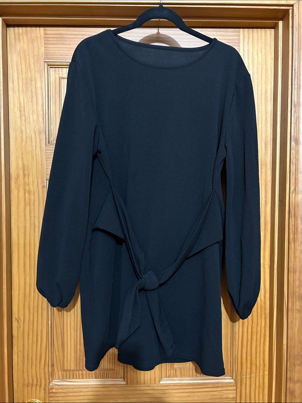 Classic Black Long-Sleeve Tie-Front Dress